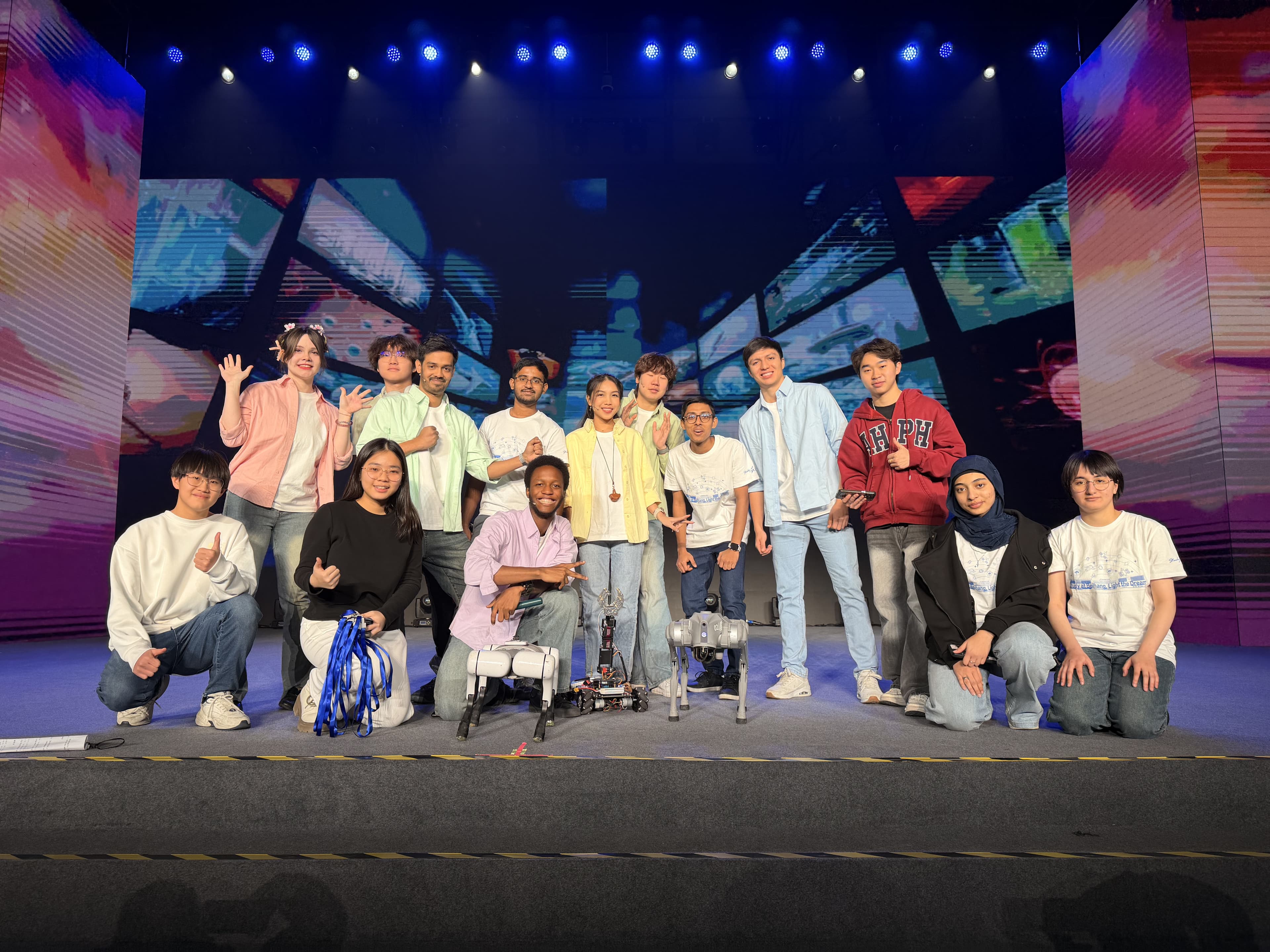 ISRC members gathered with their robots on stage